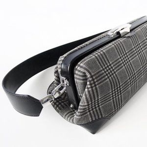 90s DANIER Black Grey Plaid Frame Bag, Genuine Leather Shoulder and Clutch Bag